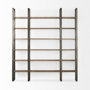 69231-AB - Taunton 80L x 10.5W x 90H Medium Brown Wood W/ Antique Nickel Metal Frame 6 Tier Shelving Unit