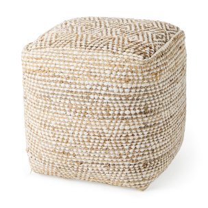 Ekani 16.0L x 16.0W x 16.0H Cream/Beige Cotton Pouf