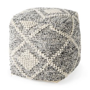 Ekiya  16.0L x 16.0W x 16.0H Black/White Yarn and Wool Patterened Pouf
