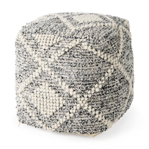 69520 - Ekiya  16.0L x 16.0W x 16.0H Black/White Yarn and Wool Patterened Pouf