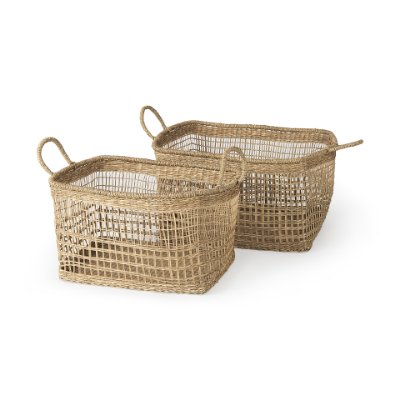 69585 - Bellisa 18.5L x 14.6W x 11.0H (Set of 2) Medium Brown Seagrass Rectangular Basket W/ Handles 