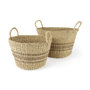 69587 - Vance 17.7L x 17.7W x 11.8H Light Brown Palm Leaf and Seagrass Round Basket W/ Handles