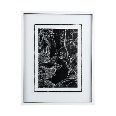 13937 - Fish Black by Mercana Studio a Hand Embellished Textured Framed Art Print Matted under Glass