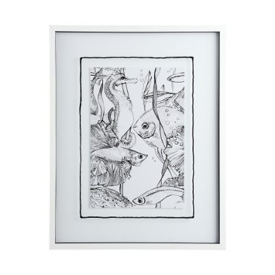 13938 - Fish White by Mercana Studio a Hand Embellished Textured Framed Art Print Matted under Glass