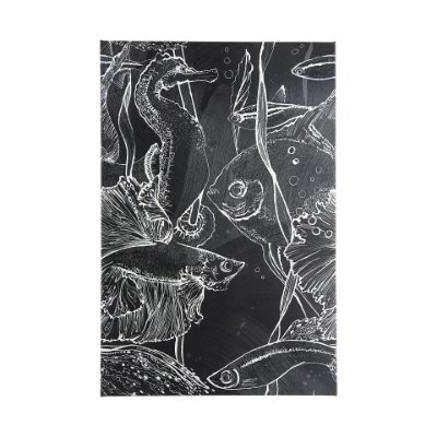 101980-L - Fish Black I by Ariana a Hand Embellished Textured Canvas
