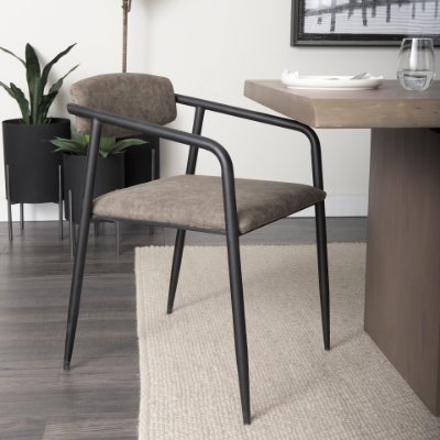 67617 - Langston Brown Faux-Leather Seat Black Iron Frame Dining Chair