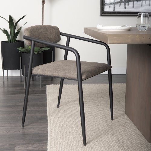 67617 - Langston Brown Faux-Leather Seat Black Iron Frame Dining Chair
