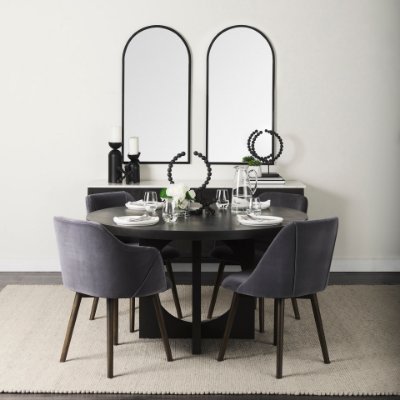 68320 - Ronald II Grey Velvet Wrap Black Wooden Base Dining Chair