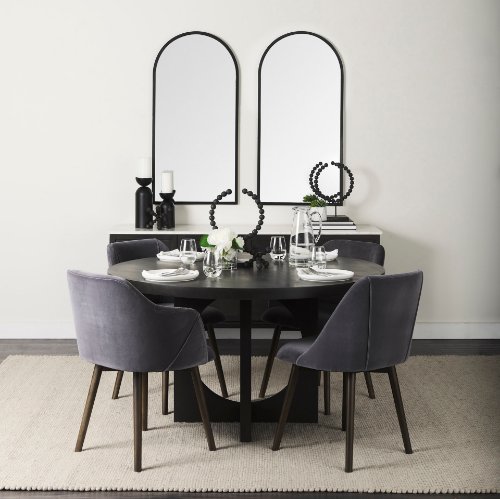 68320 - Ronald II Grey Velvet Wrap Black Wooden Base Dining Chair