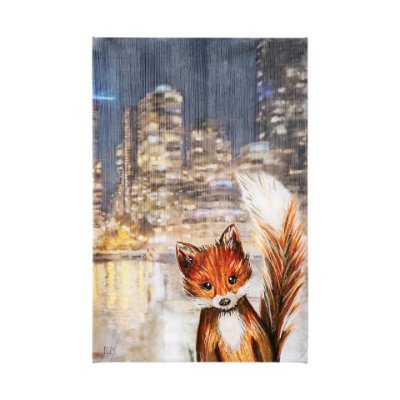 102027-L - City Fox by Mercana Studio a Hand Embellished Textured Canvas