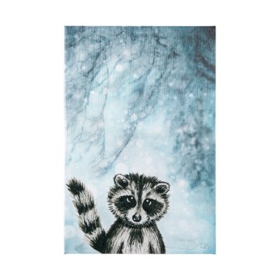 102030-L - Winter Racoon by Mercana Studio a Hand Embellished Textured Canvas