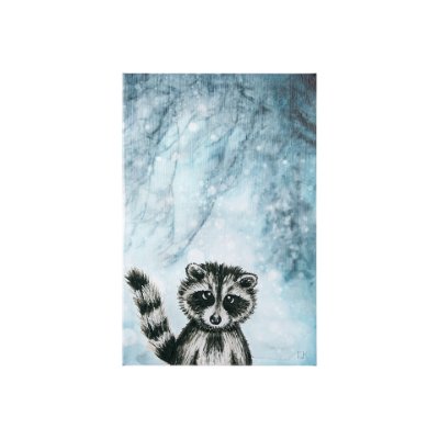 102030-S - Winter Racoon by Mercana Studio a Hand Embellished Textured Canvas