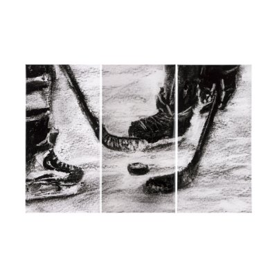 102063-L - Sports Collection Hockey-L 3 Piece Triptych by Mercana Studio a Hand Embellished Textured Canvas