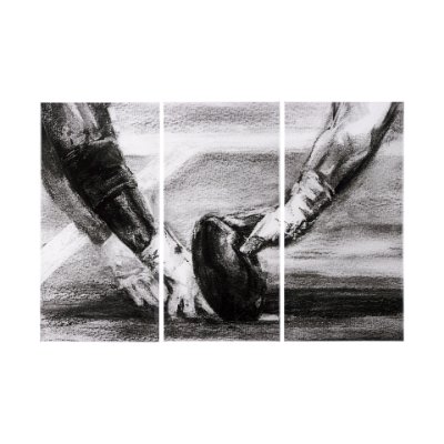 102064-L - Sports Collection Football 3 Piece Triptych (L) by Mercana Studio a Hand Embellished Textured Canvas