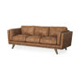 69619 - Brooks 90.2L x 34.8W x 33.5H Cognac Brown Faux Leather Three Seater Sofa W/ Medium Brown Wooden Legs