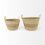 69587 - Vance 17.7L x 17.7W x 11.8H Light Brown Palm Leaf and Seagrass Round Basket W/ Handles