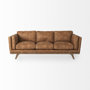 69619 - Brooks 90.2L x 34.8W x 33.5H Cognac Brown Faux Leather Three Seater Sofa W/ Medium Brown Wooden Legs