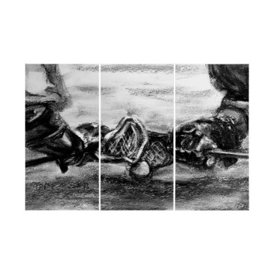 102066-L - Sports Collection Lacrosse-L 3 Piece Triptych  by Mercana Studio a Hand Embellished Textured Canvas