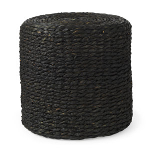 Dina 17.7L x 17.7W x 17.7H Black Cornhusk and Water Hyacinth Round Pouf 