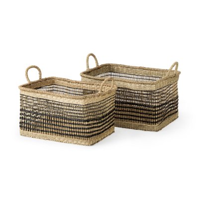 69610 - Nia (Set of 2) Light Brown Seagrass Rectangular Basket with Handles 