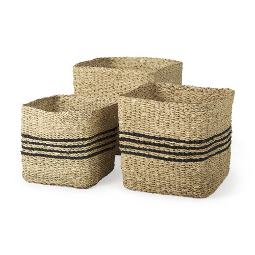 69612 - Cullen 15.7L x 15.7W x 15.7H (Set of 3) Grey Twisted Seagrass Square Basket  