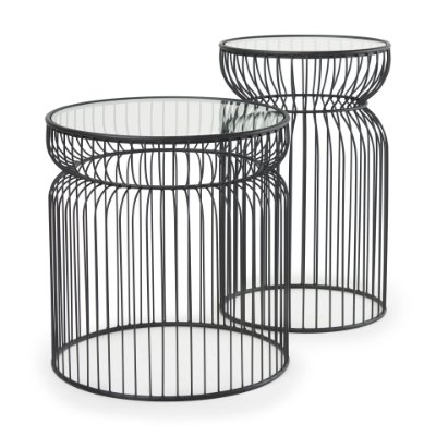 70089 - Shani Set of 2 Round, Black Metal w/ Glass, Accent Tables