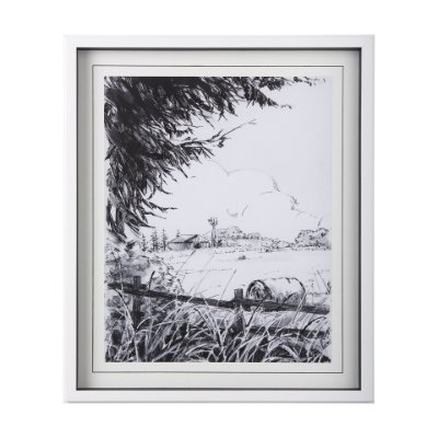 14086 - Farm View I by Mercana Studio a Hand Embellished Textured Framed Art Print Matted under Glass