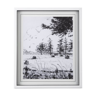 14087 - Farm View II by Mercana Studio a Hand Embellished Textured Framed Art Print Matted under Glass