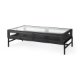 69746 - Arelius 49.5"L Rectangular Glass-Top Black-Brown Wood w/ Black Metal Base Display Coffee Table
