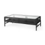 69746 - Arelius 49.5"L Rectangular Glass-Top Black-Brown Wood w/ Black Metal Base Display Coffee Table