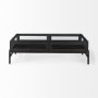69746 - Arelius 49.5"L Rectangular Glass-Top Black-Brown Wood w/ Black Metal Base Display Coffee Table