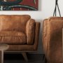 69619 - Brooks 90.2L x 34.8W x 33.5H Cognac Brown Faux Leather Three Seater Sofa W/ Medium Brown Wooden Legs