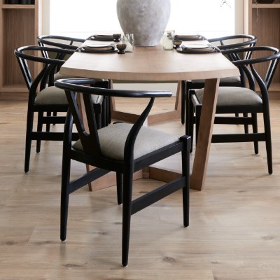 68865 - Trixie I  Black Wooden Base w/ Dark Taupe Fabric Seat Dining Chair