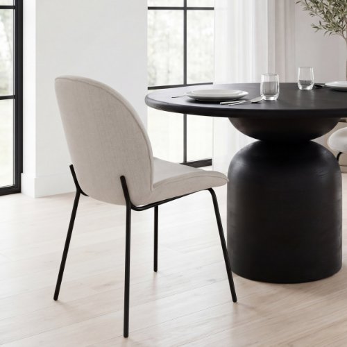 69284 - Inala White Fabric Seat Black Metal Frame Dining Chair
