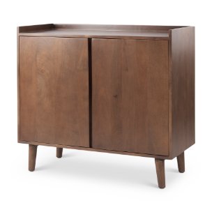 Lillie 36.0L x 16.0W x 32.0H Medium Brown Wood 2 Door Tray Top Accent Cabinet 