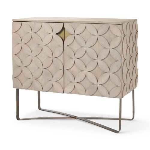 69929 - Excelsior 36.0L x 18.0W x 32.5H Light Brown Wood Gold Iron Base Accent Cabinet