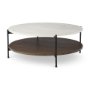 69925-AB - Larkin 42" Round Two-Tier White Marble Top and Solid Wood Shelf w/ Black Metal Frame Coffee Table