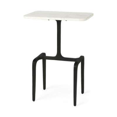 69688 - Preston White Marble Tabletop w/ Matte Black Iron Base Accent Table