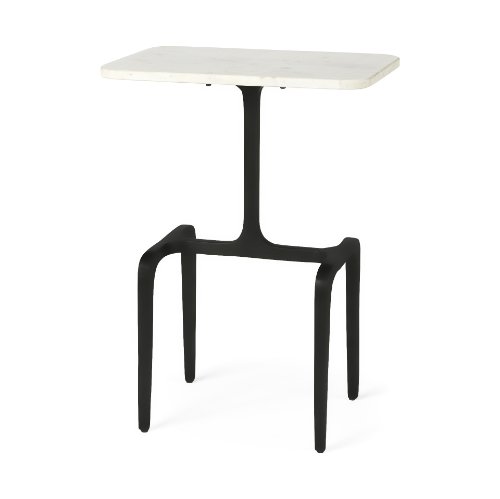 69688 - Preston White Marble Tabletop w/ Matte Black Iron Base Accent Table