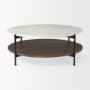 69925-AB - Larkin 42" Round Two-Tier White Marble Top and Solid Wood Shelf w/ Black Metal Frame Coffee Table