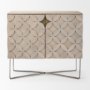 69929 - Excelsior 36.0L x 18.0W x 32.5H Light Brown Wood Gold Iron Base Accent Cabinet