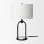 Picture of 69702 - Sarah 15.0L x 10.0W x 22.2H Arched Black Metal W/Marble Cube and White Shade Table Lamp