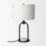 Picture of 69702 - Sarah 15.0L x 10.0W x 22.2H Arched Black Metal W/Marble Cube and White Shade Table Lamp