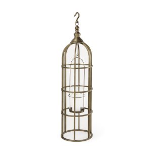 Picture of 67697 - Gerson I Large Cage-Style Gold Metal Candle Holder Lantern