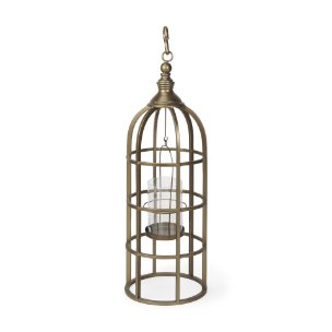 Picture of 67698 - Gerson II Small Cage-Style Gold Metal Candle Holder Lantern 