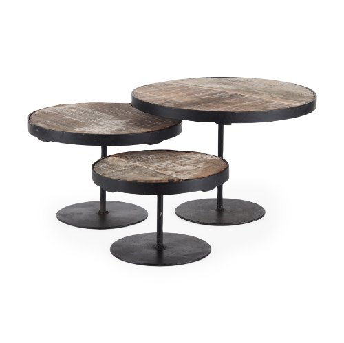 Picture of 69143 - Lorenz (Set of 3) Light Brown Wood W/ Black Metal Base Round Decorative Display Stands