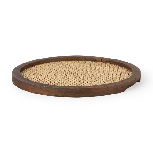 Picture of 70136 - Silas Cane and Medium Brown Wood Round Tray