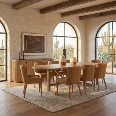 69956-AB - Viktor 94"L Light Brown Solid Wood Dining Table