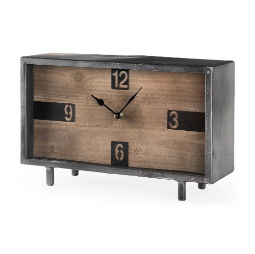 69485 - Harvey 13.0L x 4.5W x 8.1H Black Metal and Wood Rectangular Table Clock