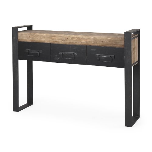 Picture of 50018 - Carga 48L x 12W Black Metal Frame Brown Wooden Top Console Table W/Storage